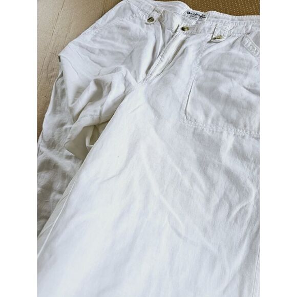COLUMBIA Linen Wide Leg Pants Womens 12 Khaki Drawstring Straight Linen Cotton - Picture 12 of 13